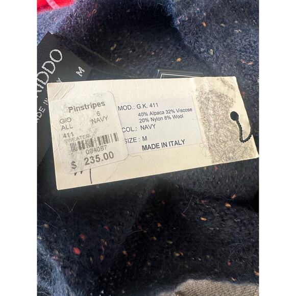 NWT Gionfriddo Hand Spun Alpaca Wool Blend Sweater Navy Blue Elbow Patch Medium - Picture 10 of 12